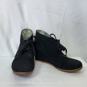 Mad‎ Love Womens Black Fabric Lace-up Wedge Booties Size 9